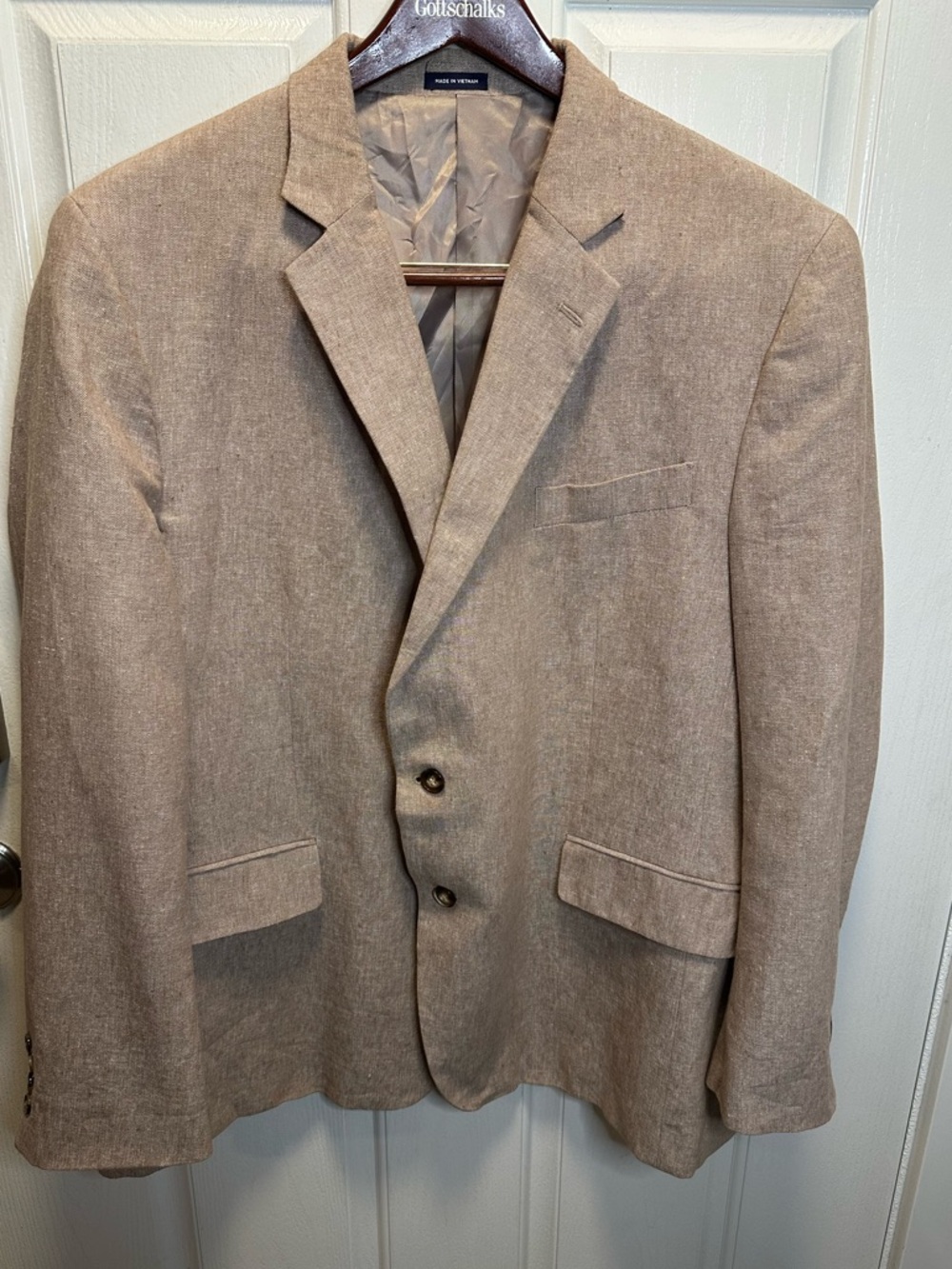 Stafford Signature Men’s 48R Sport Coat Classic Fit Linen Cotton Tan Blazer